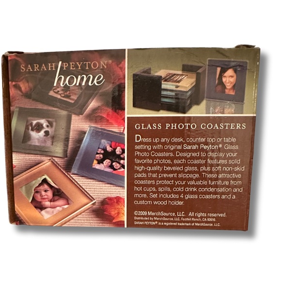 New Solid Glass Photo Coasters | Wood Holder | Set - Picture 9 of 10